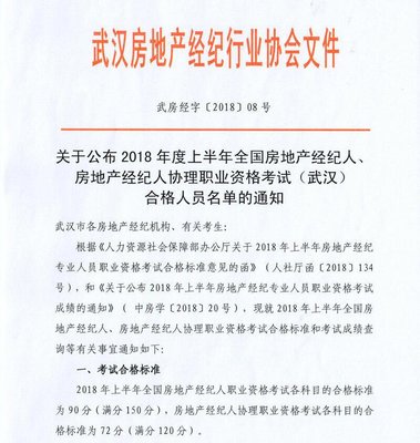 2018上半年全国房地产经纪人、经纪人协理职业资格考试(武汉)合格人员名单及物业管理相关解读